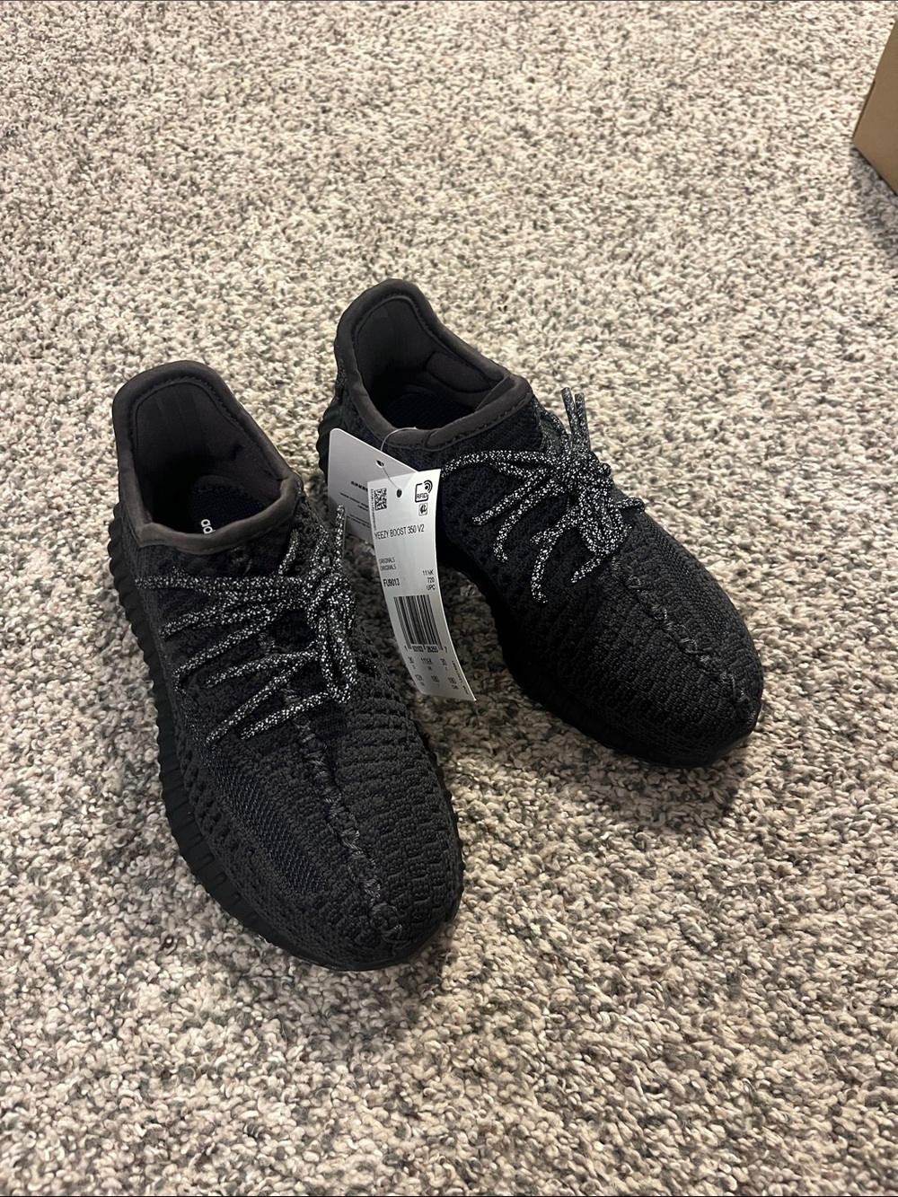 Boy's Black Knit Athletic Sneakers with Reflective Laces
